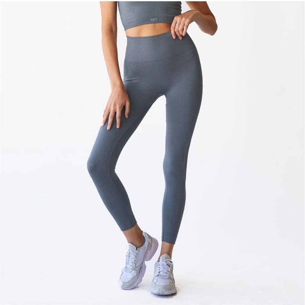 Set Active Slate Blue Gray‎ Sculptflex High Waisted  Seamless Leggings - XSmall